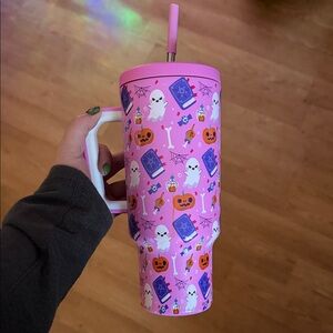 Pink Halloween Tumbler with Straw